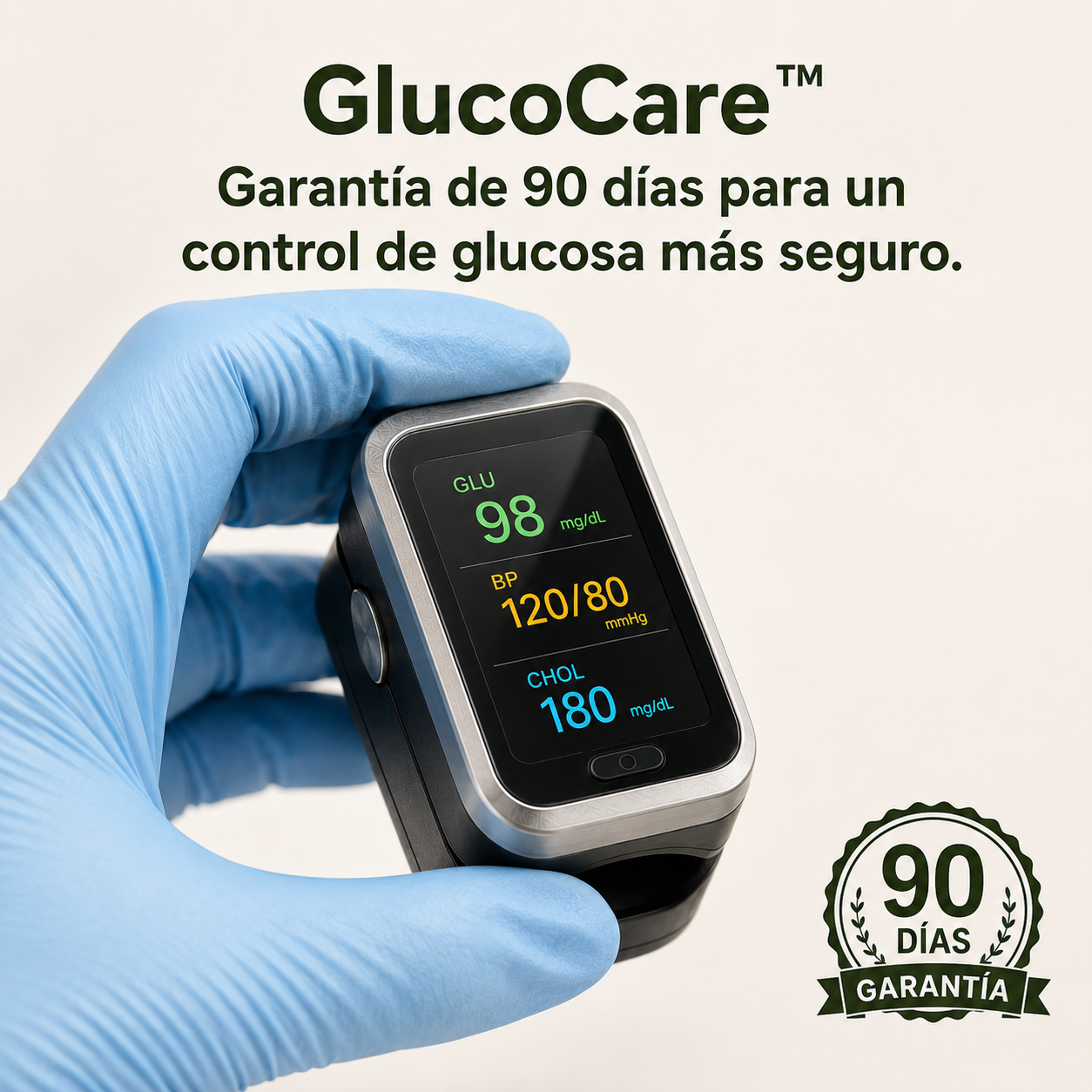 Cuidaré GlucoCare™ Monitor de Sinais Vitais 3 em 1 Sem Agulhas
