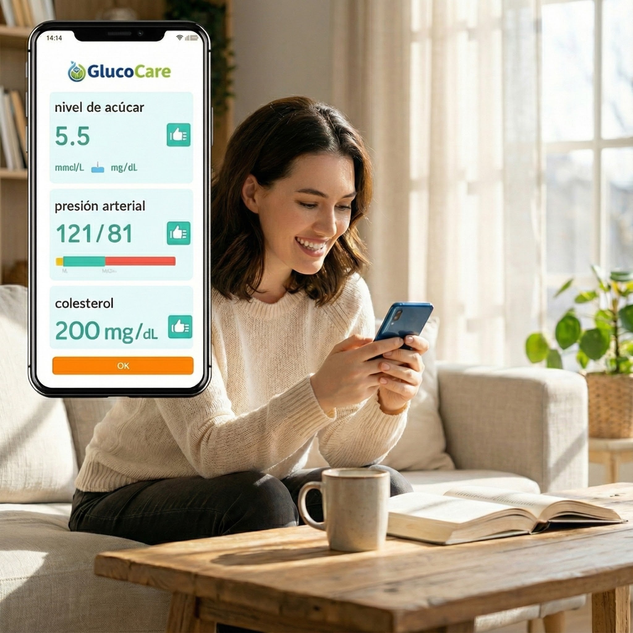 Cuidaré GlucoCare™ Monitor de Sinais Vitais 3 em 1 Sem Agulhas